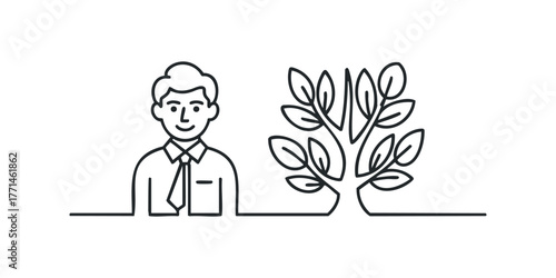 Man and tree line graphic