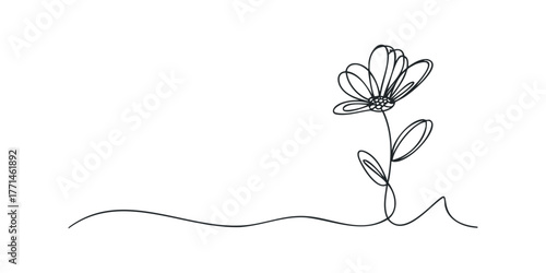 Single line drawing of a delicate flower with stem