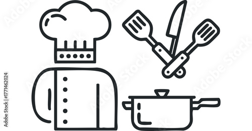 Chef Uniform and Kitchen Utensils Iconography