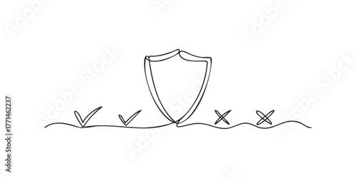 Shield emblem with check marks and crosses