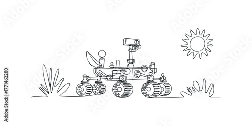Space exploration vehicle with sun and plants