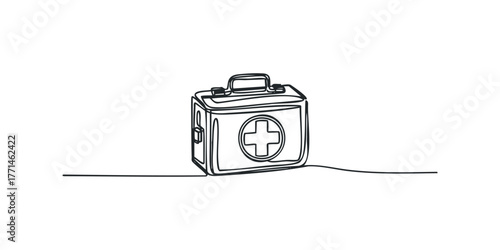 Simple line drawing of a medical kit box