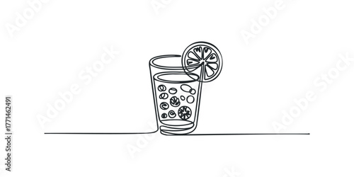 Single line drawing of a tall glass with refreshing beverage
