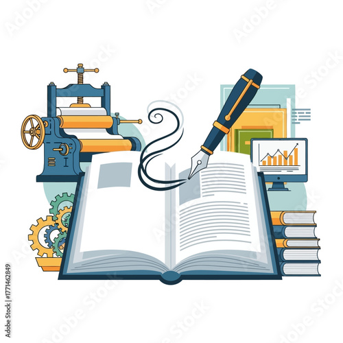 Book Publishing Process - Writing, Printing, and Digitalization.
