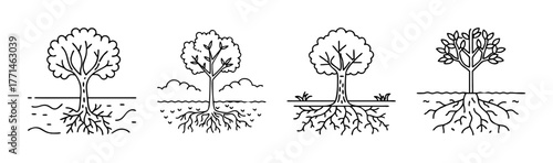 Scalable vector illustration of a tree showing roots below ground