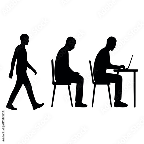 Man Icon walk and business work silhouette 