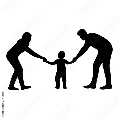 Complete Family Love and Life Silhouette Set Vector