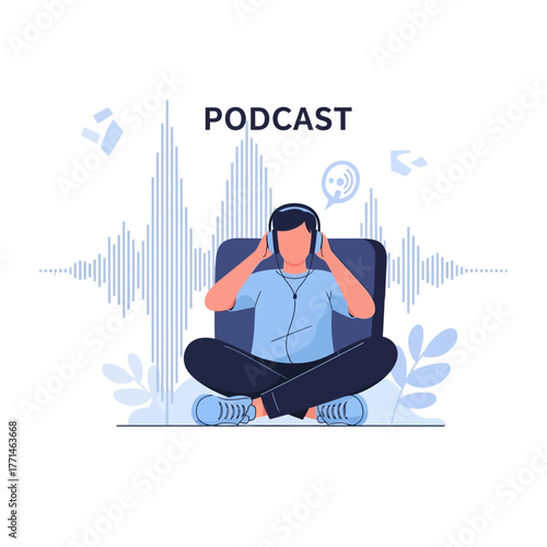 Podcast Recording Session with Headphones and Microphone.