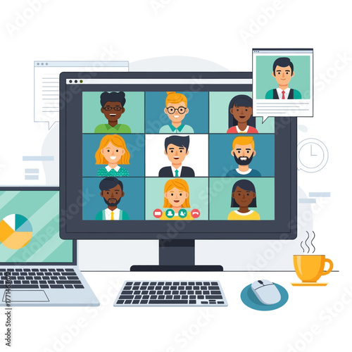 Online meeting with multiple participants on computer screen.