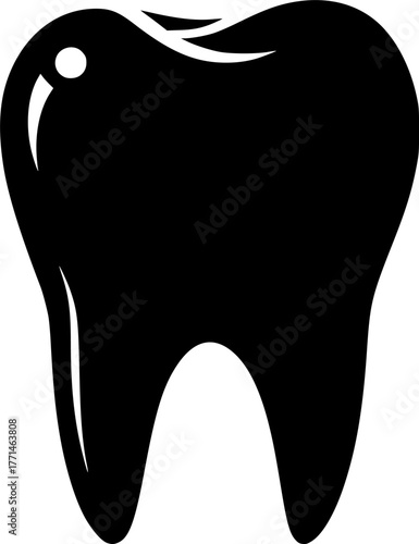 Tooth icon. Black, minimalist icon isolated on white background. Tooth simple silhouette. Web site page and mobile app design vector element.