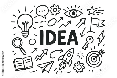 Creative idea concept with doodles of innovation and inspiration elements