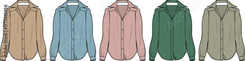 Five Casual Shirts in Different Colors Fashionable Apparel Illustration