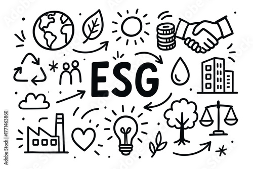 Esg concept with sustainability icons: environment, social, and governance elements illustrated