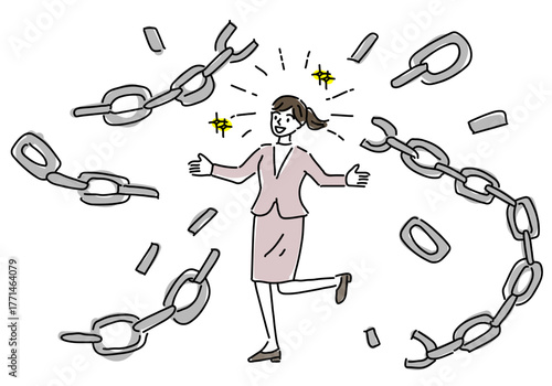 鎖を解き放つ女性会社員、退職・転職のイメージ
