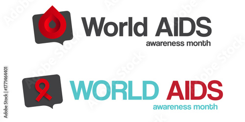 World AIDS awareness month quote logo with red ribbon. World HIV awareness month starts in December. Red ribbon with text isolated on white background. World AIDS Day December 1st
