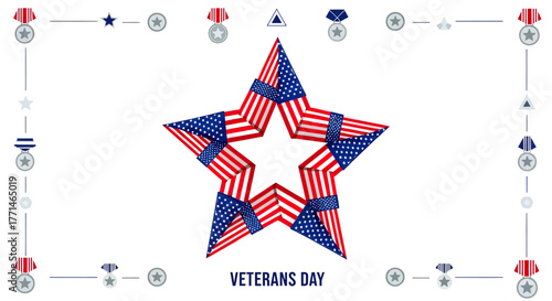 Star-Shaped Folded Flag Flat Design Background for Veterans Day