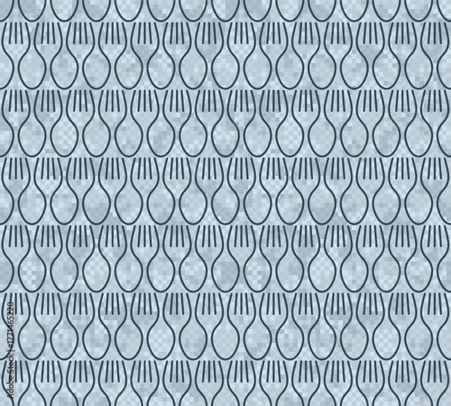 Seamless pixel background with fork and spoon.