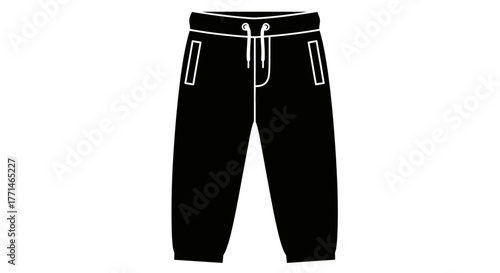 Black sweatpants with drawstring waist and side pockets simple flat design