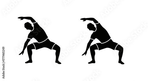 Silhouette of a man performing a side bending stretch exercise