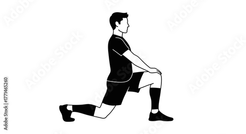 Black and white silhouette of a man performing a kneeling lunge exercise
