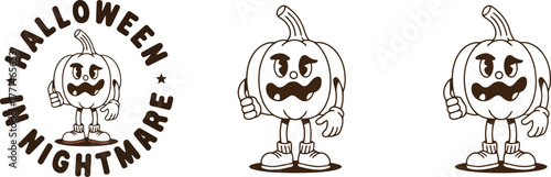 Three cartoon ghosts with jack o lantern faces and halloween text