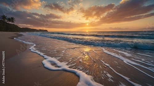 A peaceful and tranquil beach landscape