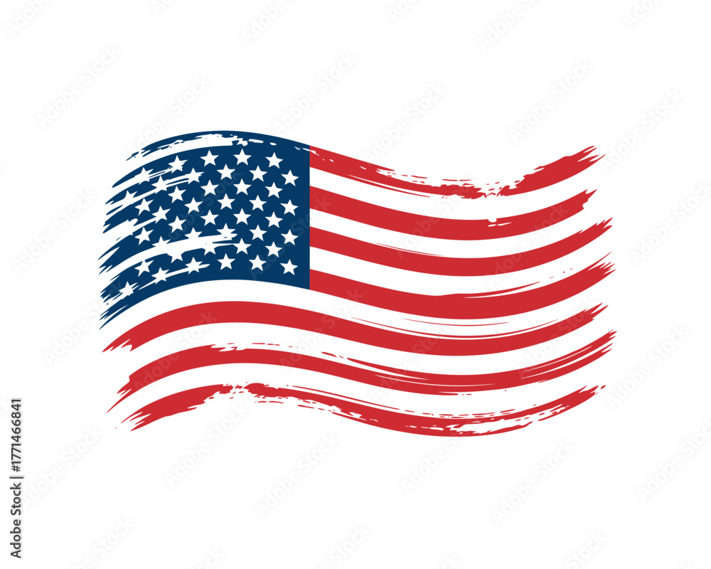 Obraz premium Waving American Flag Vector Illustration with Brush Stroke Texture for Independence Day and Patriotic Celebrations