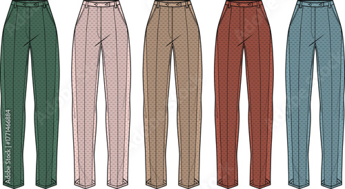 Collection of Women's Tailored Trousers in Various Colors and Styles, Perfect for Fashion and Apparel Design