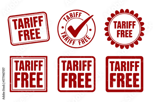Collection of Tariff Free Stamps in Red Ink Showing Trade Agreement and Duty Exemption for Global Commerce and International Business