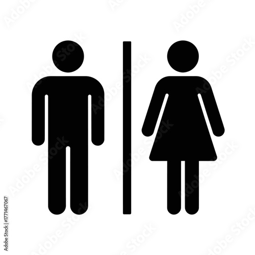 Restroom Signage Representing Male and Female Icons Symbolizing Gender Neutral Facilities and Universal Access to Public Conveniences with Simple Design