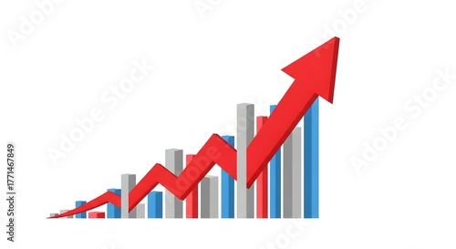 Business growth graph with red arrow on white background