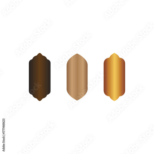 Set of metallic gradient abstract shapes in bronze and gold tones, abstract shape design, metallic gradient bronze gold brown vector, modern minimal element, decorative glossy symbol shiny vector shap