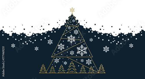 Geometric Christmas Tree with Snowflakes A Modern Holiday Design