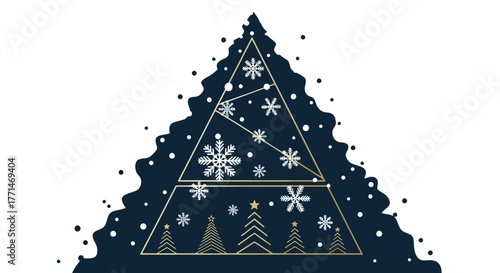 Festive Christmas Tree Illustration with Snowflakes and Stars