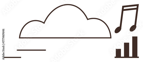 Cloud with musical notes and bar graph representing music streaming, storage, or digital media services. Ideal for technology, innovation, entertainment, music, data analysis, cloud solutions modern