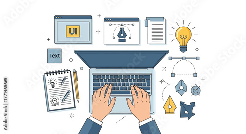 UI/UX Design Tools and Creative Process Illustration for Website or App