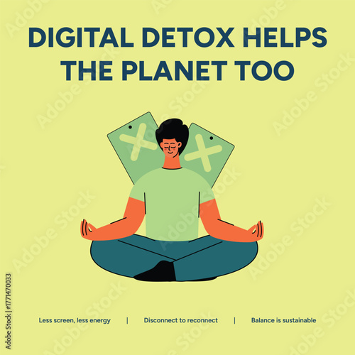 A person meditating, representing digital detox as a way to reduce electronic waste and promote a healthier planet for everyone