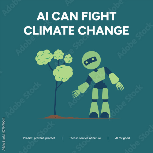 An ai robot tending to a tree, illustrating how artificial intelligence can be used to combat climate change and protect the environment