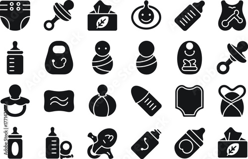 Baby essentials vector icons set newborn care items collection editable vector