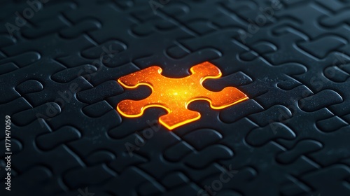 Illuminated Puzzle Piece on Dark Background Symbolizing Uniqueness, Problem Solving, and Individual Contribution in Complex Settings and Challenges