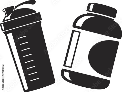 Protein powder and shaker bottle fitness nutrition supplement gym editable vector