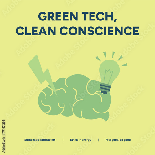 Green tech illustration promoting clean conscience, sustainable solutions, and ethical energy choices for a responsible and ecofriendly lifestyle
