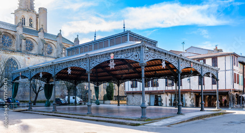 Tableau sur toile Metal market halls in the medieval town of Mirepoix, in Ariège, Occitanie, Franc