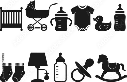 Baby essentials vector icons set newborn infant care design elements editable vector