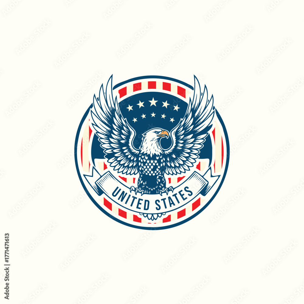 Fototapeta premium Vintage American Eagle Emblem with Stars and Stripes Design