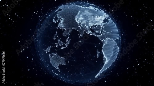 Digital globe of earth rotating in space against dark background