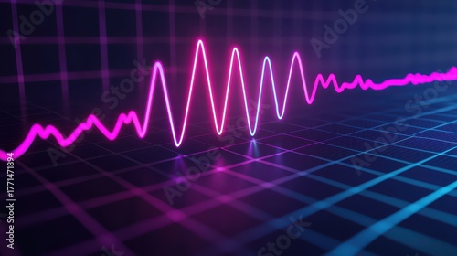 Vibrant and Dynamic Digital Waveform Representation in Neon Pink Against a Gradient Background for Technology and Science Concepts