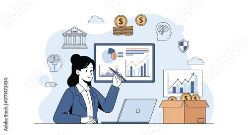 Modern businesswoman growing business profits and managing finances with insights and innovative strategies online