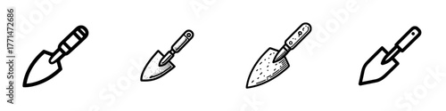 The trowel icon has a modern design, accompanied by an illustration of a putty knife as a sign, and also a spatula symbol or logo