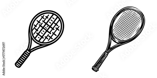 The modern tennis icon is represented by an illustration of a tennis racquet as a sign, symbol, or logo of the sport